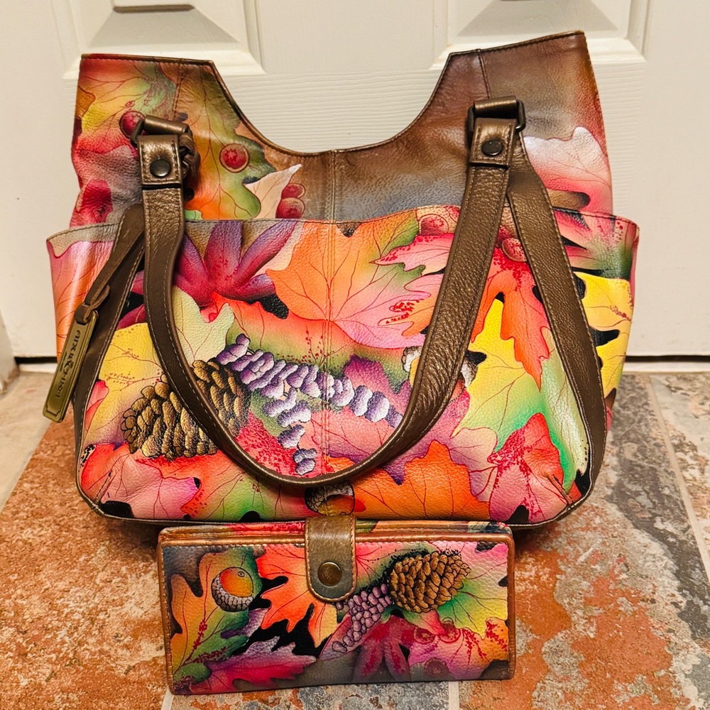 Rich Anuschka Multi-Pocket Leather Hobo Bag Fall Fiesta - Rich Autumn Colors!